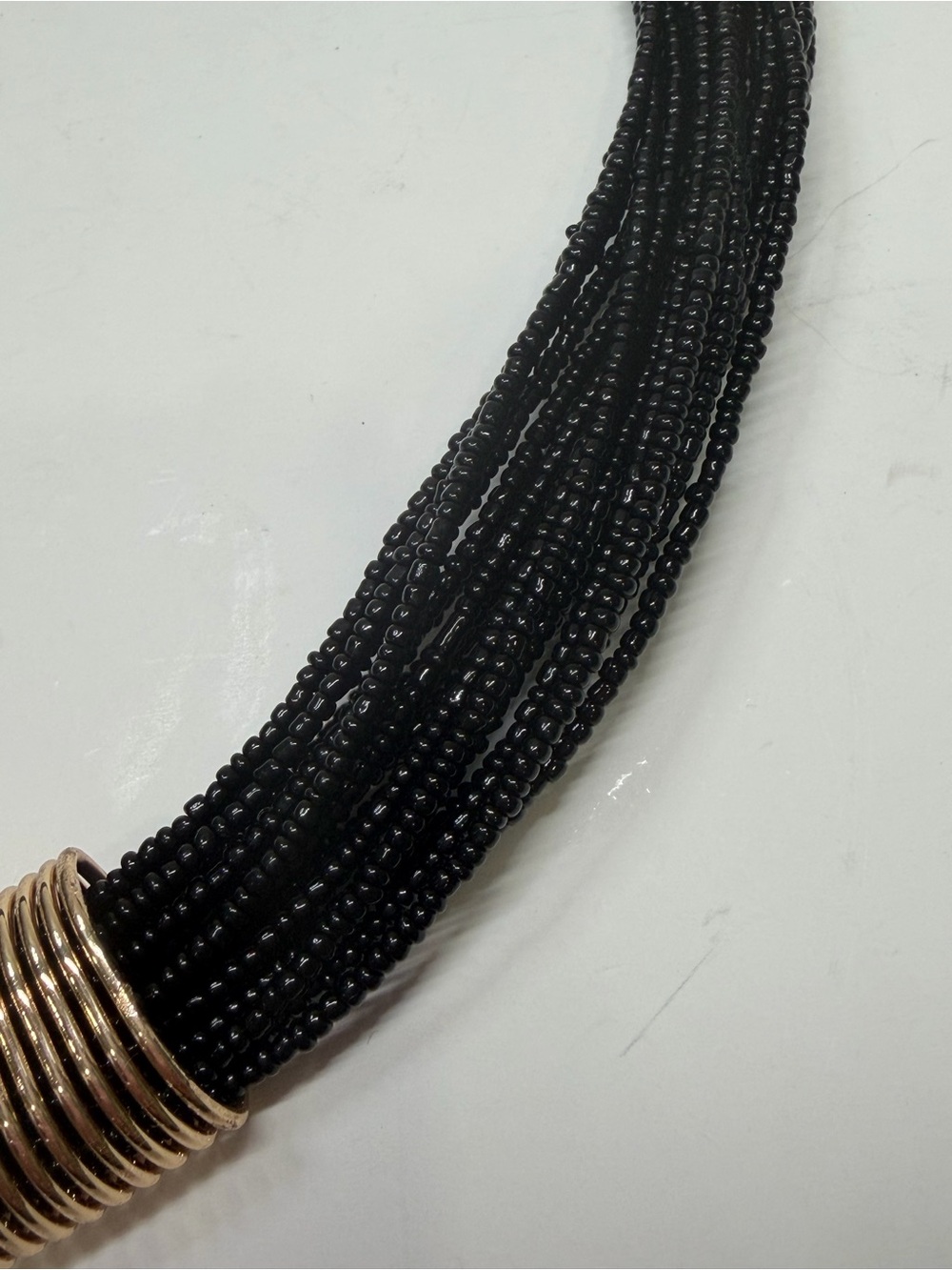 Black Beaded Necklace with Gold Coil Accent - Picture 4 of 9